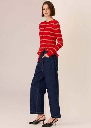 POL Tate Henley Knit - Red/White Jumpers + Knitwear - Zabecca Living