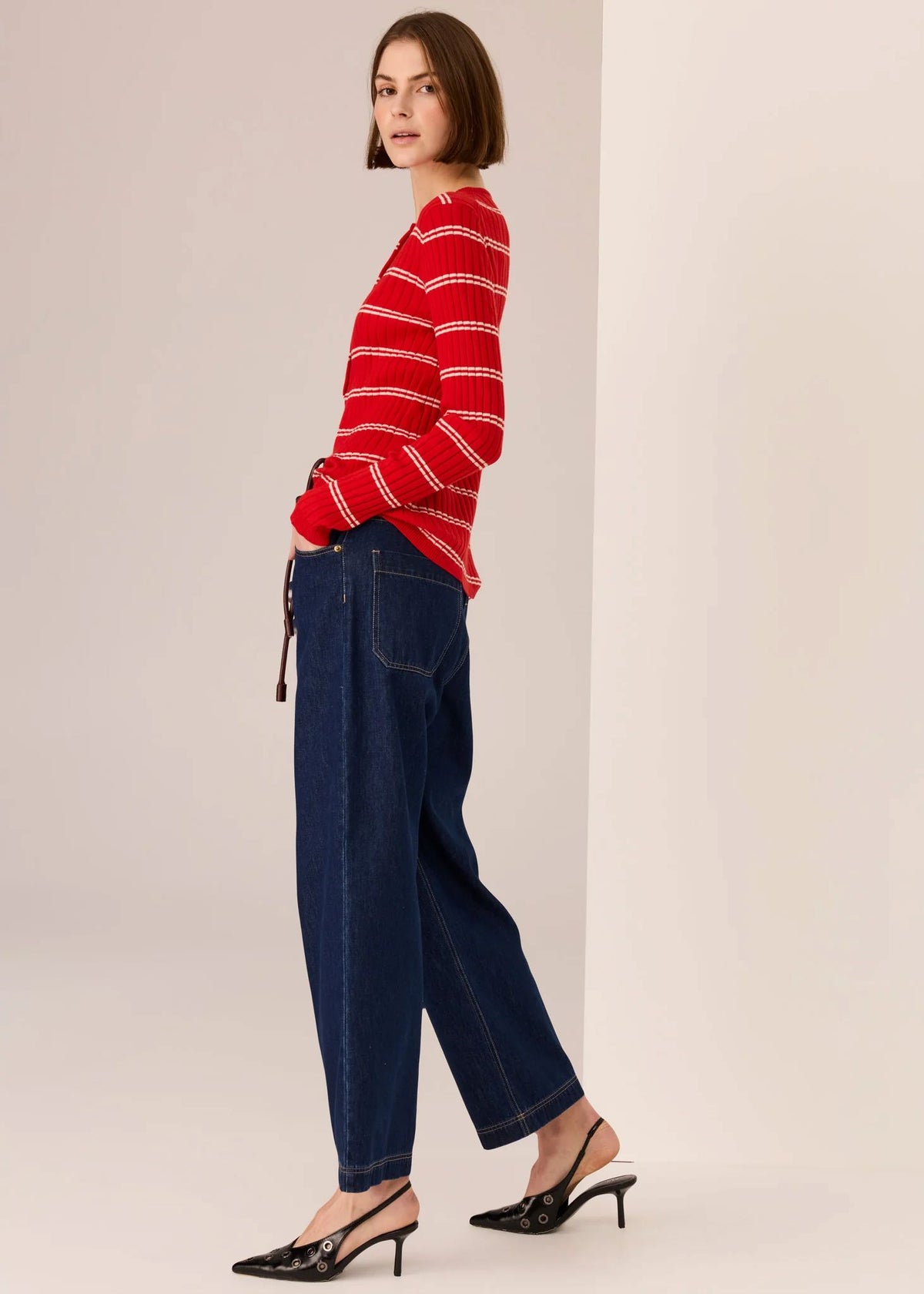 POL Tate Henley Knit - Red/White Jumpers + Knitwear - Zabecca Living