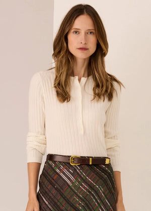 POL Tate Henley Knit - White Jumpers + Knitwear - Zabecca Living