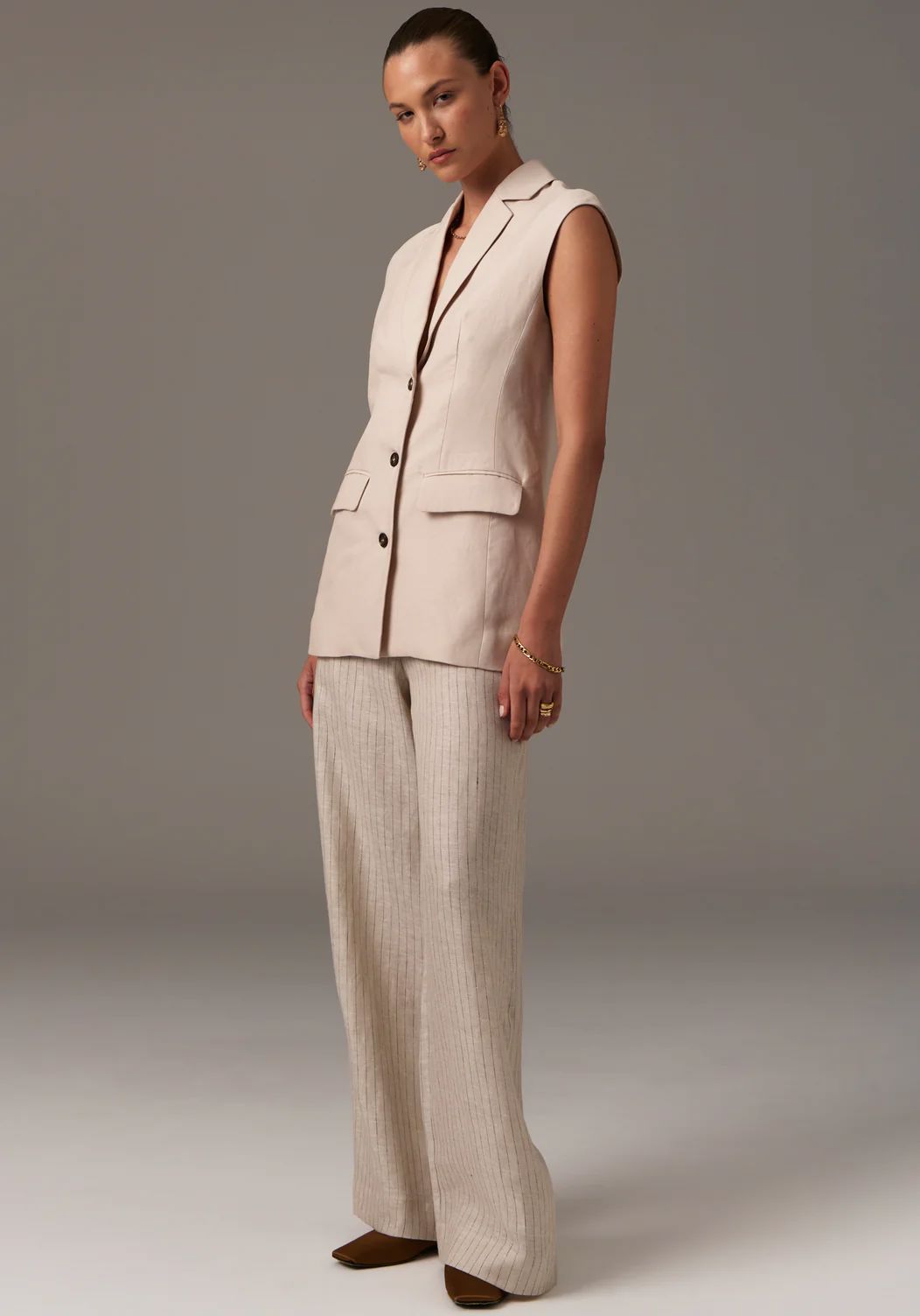 POL Theo Pinstripe Pant - Pebble PANTS - Zabecca Living