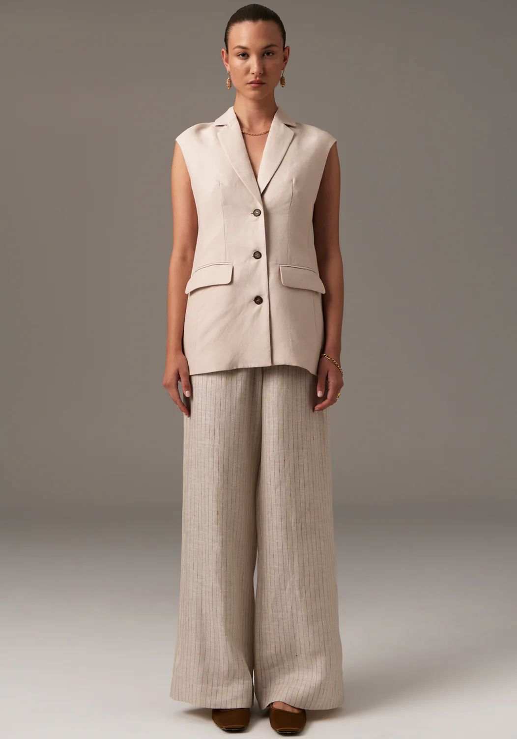 POL Theo Pinstripe Pant - Pebble PANTS - Zabecca Living