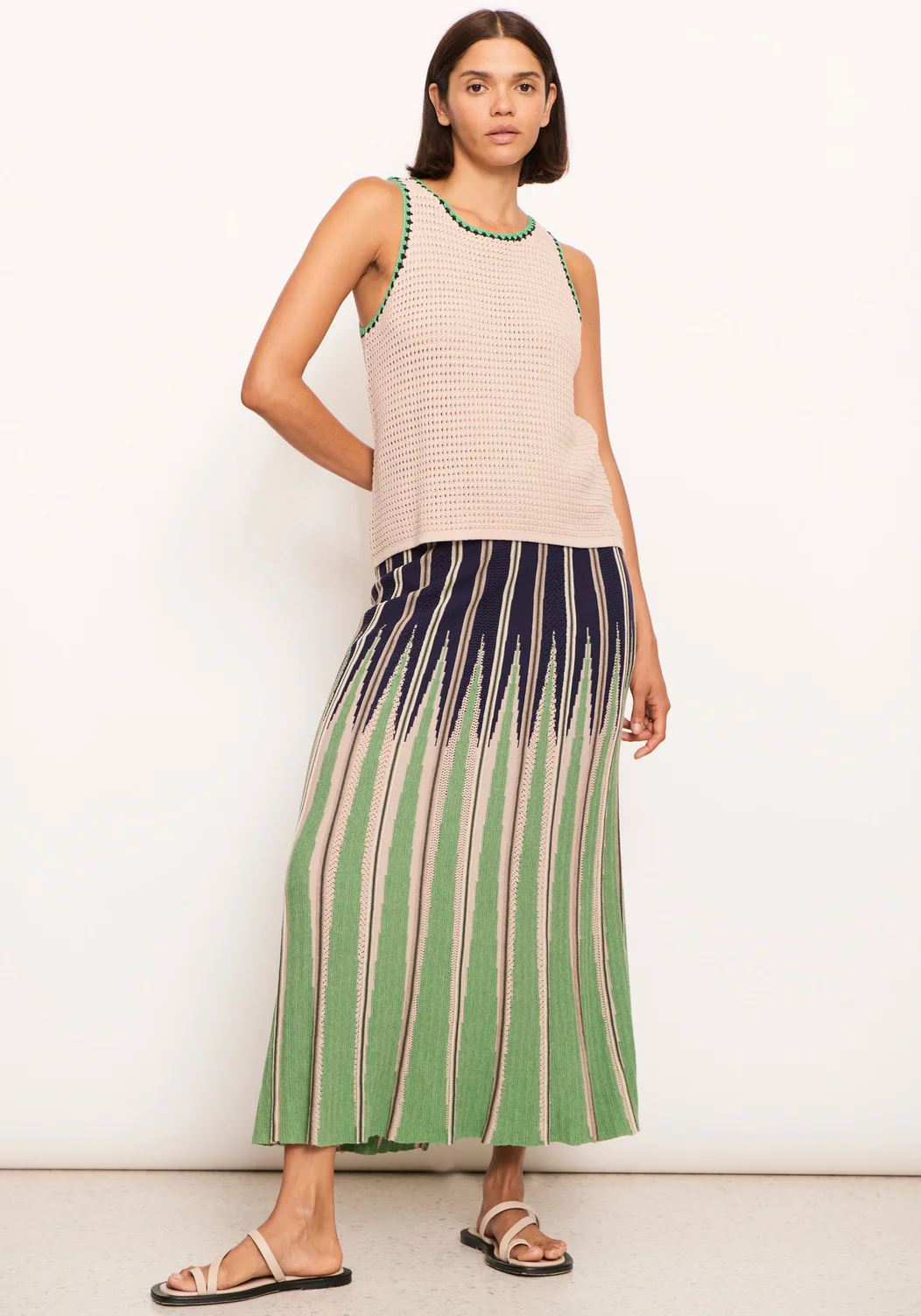 POL Xander Crochet Tank - Pebble/Green/Ink Tank - Zabecca Living