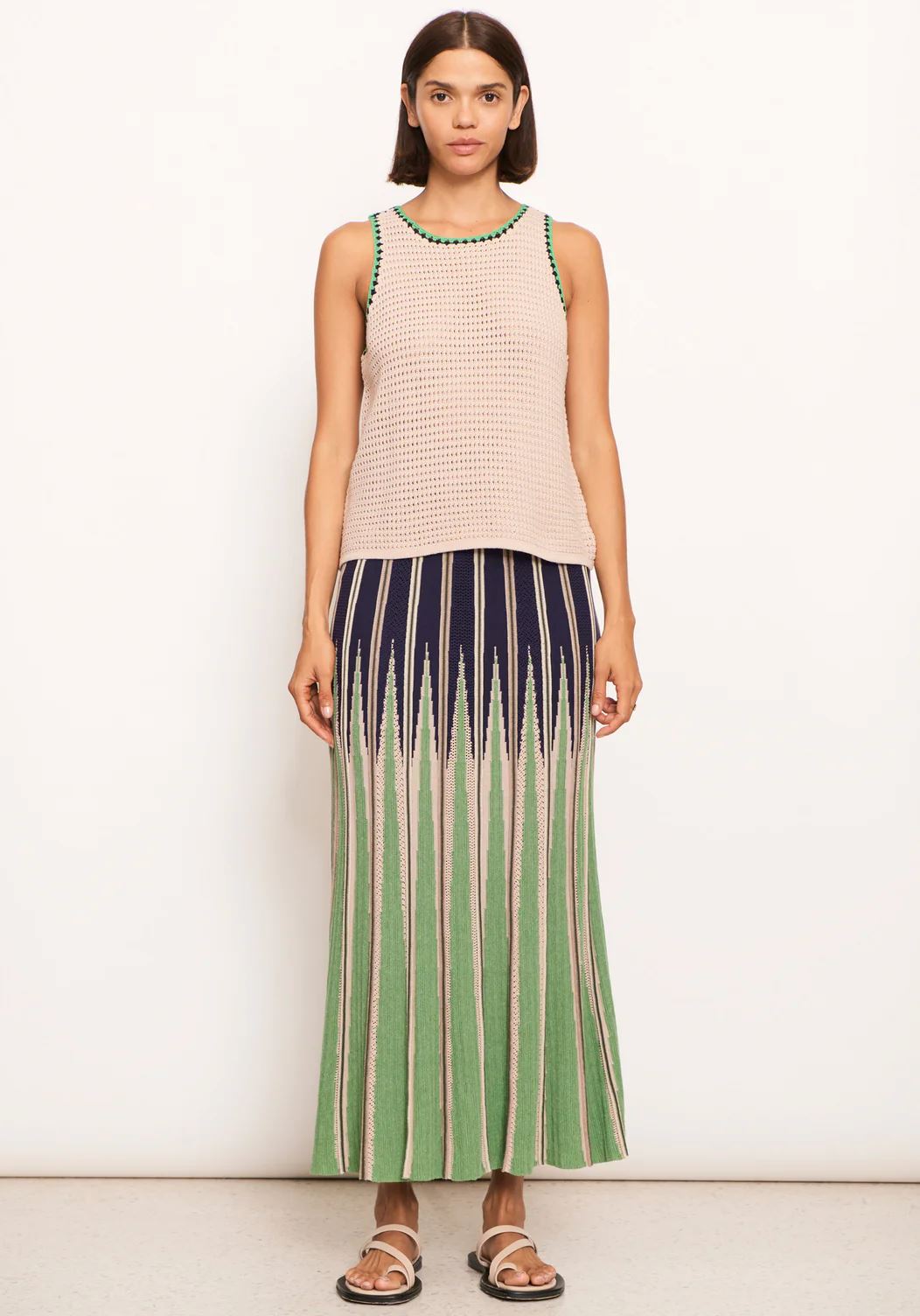 POL Xander Crochet Tank - Pebble/Green/Ink Tank - Zabecca Living