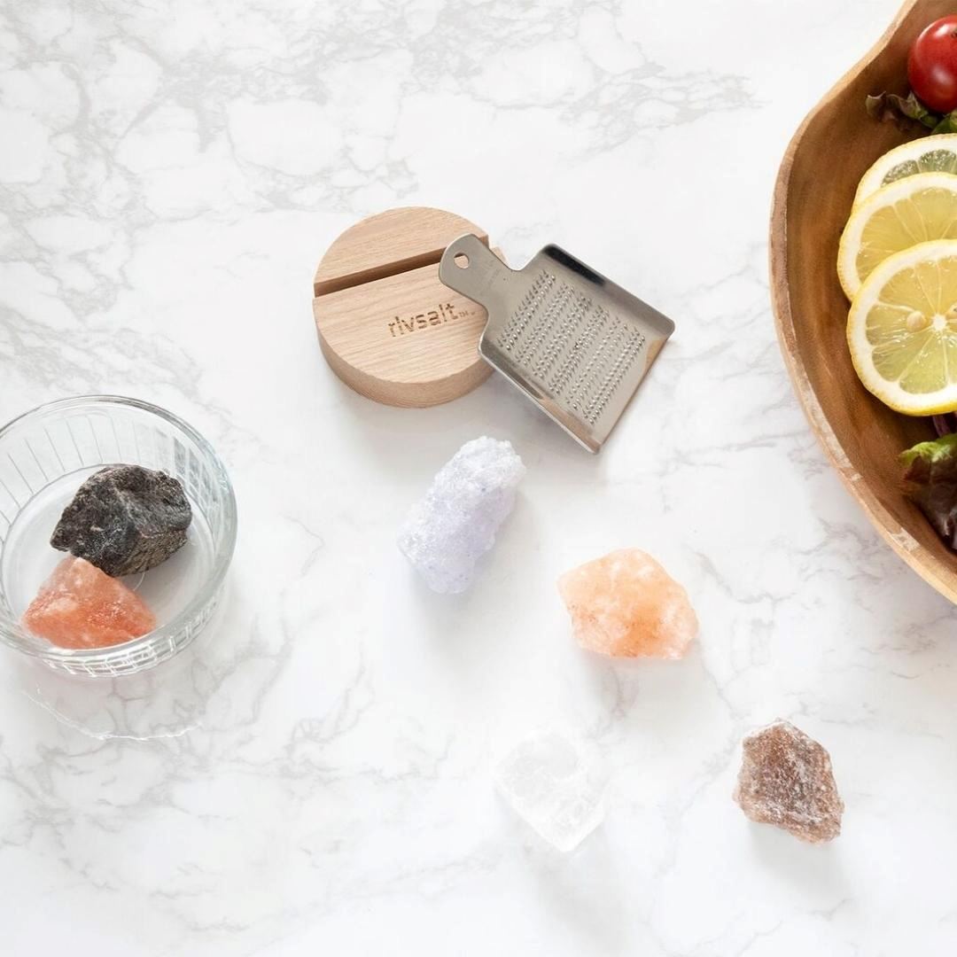 RIVSALT Original Himalayan Salt with Stainless Steel Grater & Oak Stand CONDIMENTS - Zabecca Living