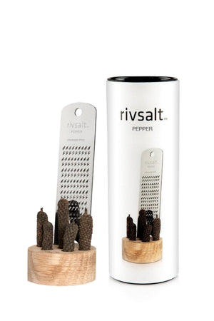 RIVSALT Pepper Javan Long Peppercorns with Stainless Steel Grater & Oak Stand CONDIMENTS - Zabecca Living