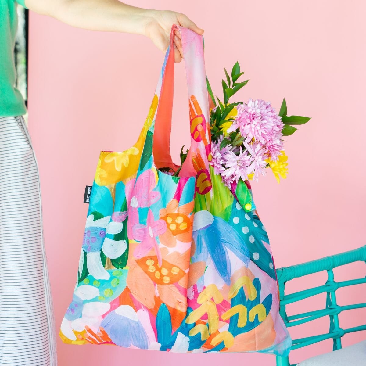 RUBY OLIVE Shopping Bag - Steph Chapman Flower SHOPPING BAG - Zabecca Living