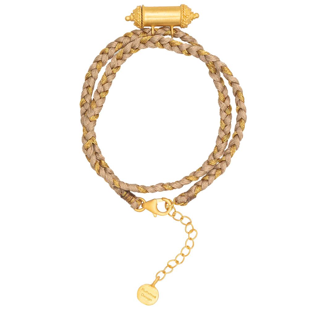 RUBYTEVA Beige Silk Wrap And Talisman Pendant Bracelet - Gold Plate BRACELET - Zabecca Living