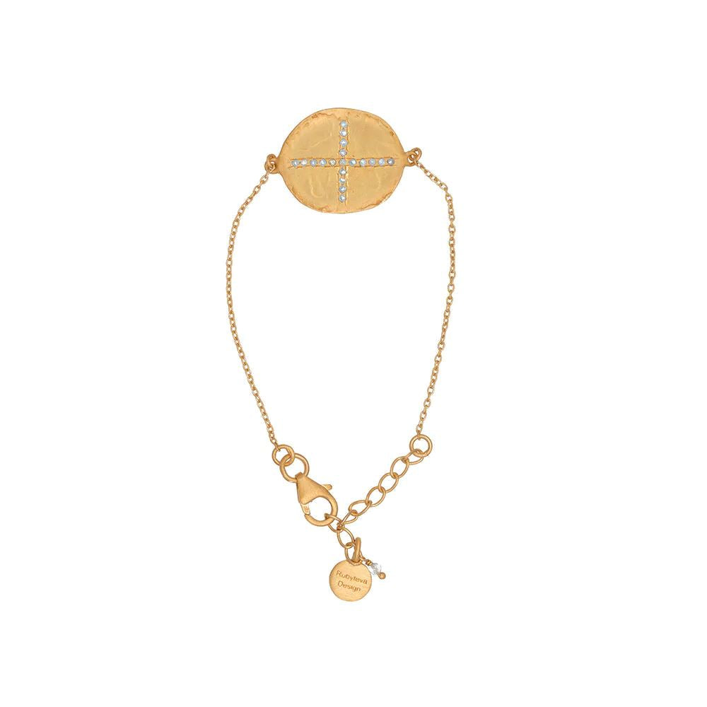 RUBYTEVA Blue Topaz Oval Cross Bracelet - Gold Plate BRACELET - Zabecca Living