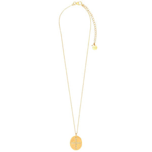 RUBYTEVA Blue Topaz Oval Cross Pendant Necklace - Gold Plate Necklace - Zabecca Living