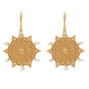 RUBYTEVA Fixed Pearl Beads Berber Earrings - Gold Plate Earrings - Zabecca Living