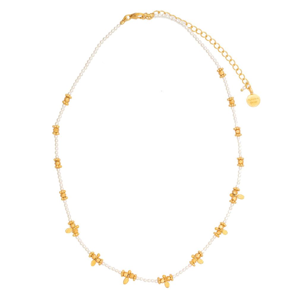RUBYTEVA Short Pearl and Gold Charm Necklace - Gold Plate Necklace - Zabecca Living
