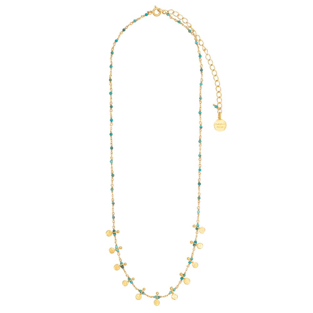 RUBYTEVA Turquoise And Gold Charms Link Necklace - Gold Plate Necklace - Zabecca Living
