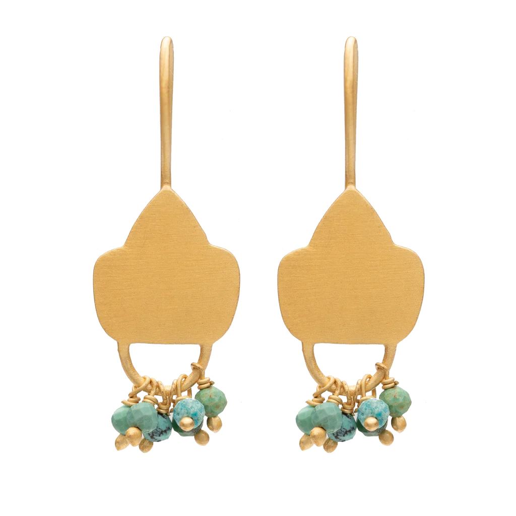 RUBYTEVA Turquoise Matte Shield Earrings - Gold Plate Earrings - Zabecca Living