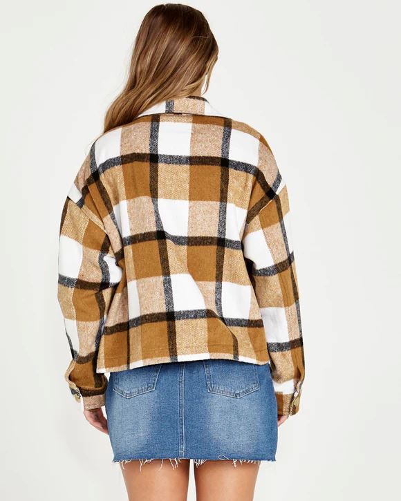 SASS Augusta Cropped Shacket - Tan Cream Check Winter Jacket - Zabecca Living