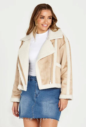 SASS Roux Suede Jacket - Tan/Cream Winter Jacket - Zabecca Living