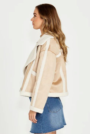 SASS Roux Suede Jacket - Tan/Cream Winter Jacket - Zabecca Living