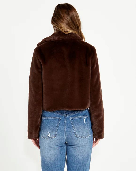 SASS Xanthe Cropped Faux Fur Jacket - Chocolate Brown Winter Jacket - Zabecca Living