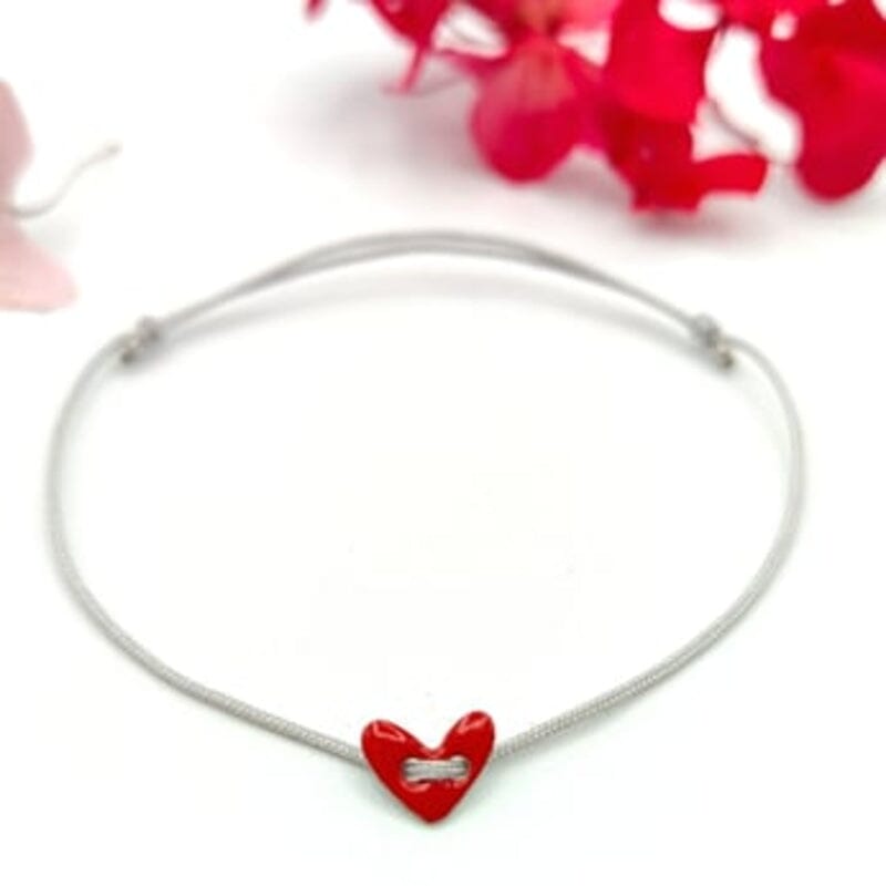 STEFANIA Sardinia Arcaica Red Enamel Heart Bracelet - Silver BRACELET - Zabecca Living