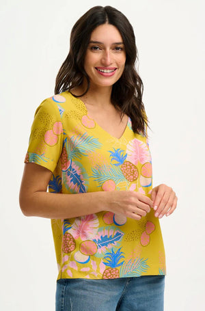 SUGARHILL BRIGHTON Rosalie Top - Yellow, Tropical Fruits Shirts & Blouses - Zabecca Living