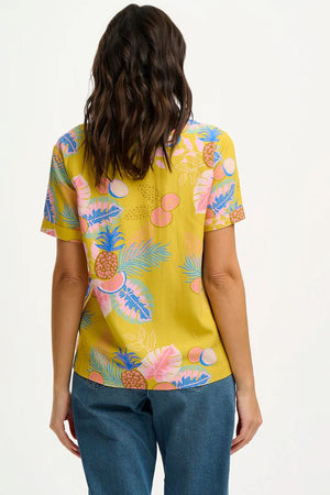 SUGARHILL BRIGHTON Rosalie Top - Yellow, Tropical Fruits Shirts & Blouses - Zabecca Living