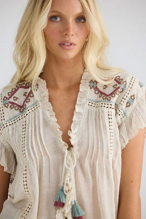 TALISMAN Ithika Tie Top - Light Natural Shirts & Blouses - Zabecca Living