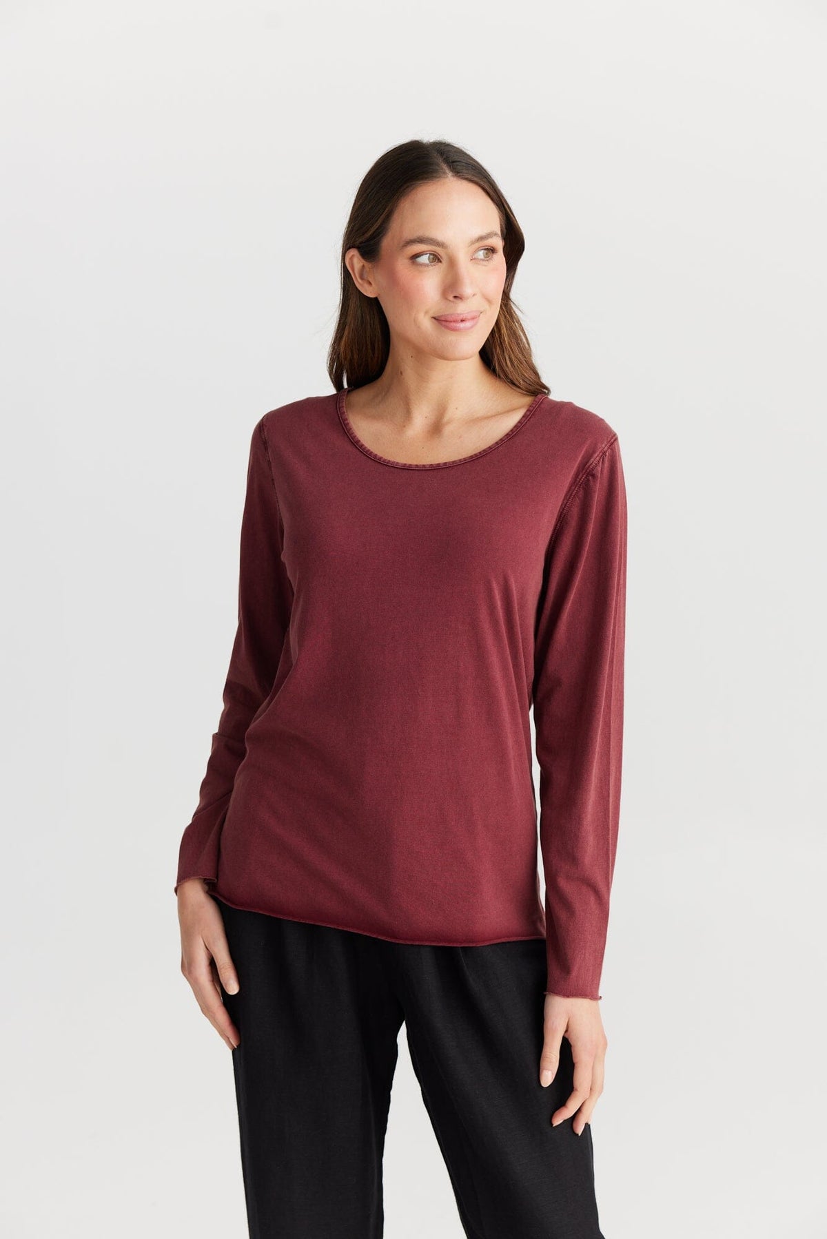 THE SHANTY CORPORATION Kasai Top - Wine Long Sleeve Tee - Zabecca Living