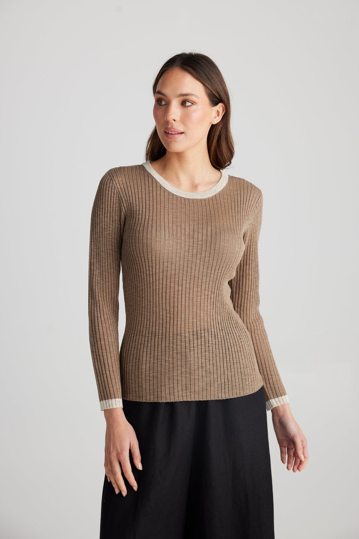 THE SHANTY CORPORATION Saturn Long Sleeve Top - Taupe Long Sleeve Tee - Zabecca Living