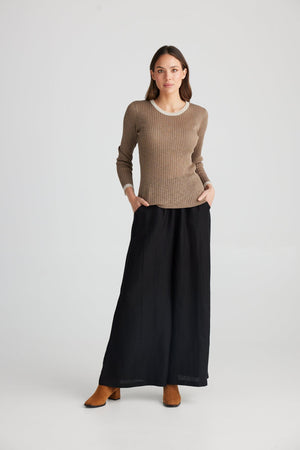 THE SHANTY CORPORATION Saturn Long Sleeve Top - Taupe Long Sleeve Tee - Zabecca Living