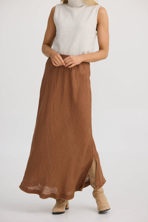 THE SHANTY CORPORATION Sicily Skirt - Cocoa Linen Skirt - Zabecca Living