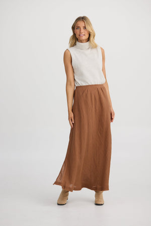 THE SHANTY CORPORATION Sicily Skirt - Cocoa Linen Skirt - Zabecca Living
