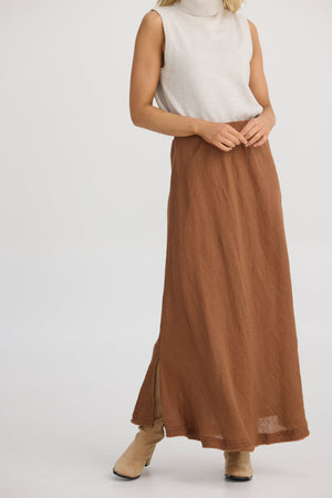 THE SHANTY CORPORATION Sicily Skirt - Cocoa Linen Skirt - Zabecca Living