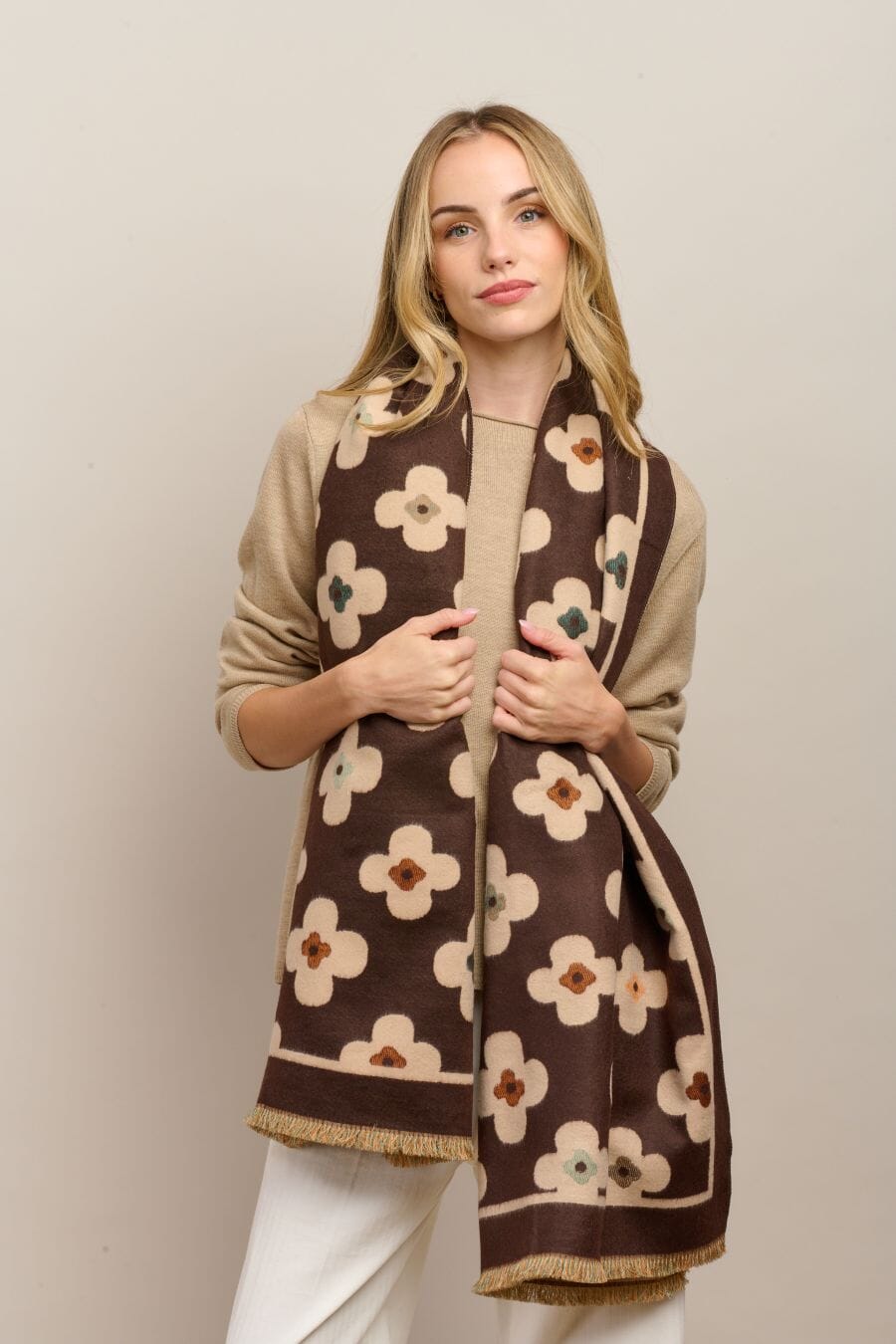 TIGER TREE Autumn Flower Scarf - Chocolate scarf - Zabecca Living