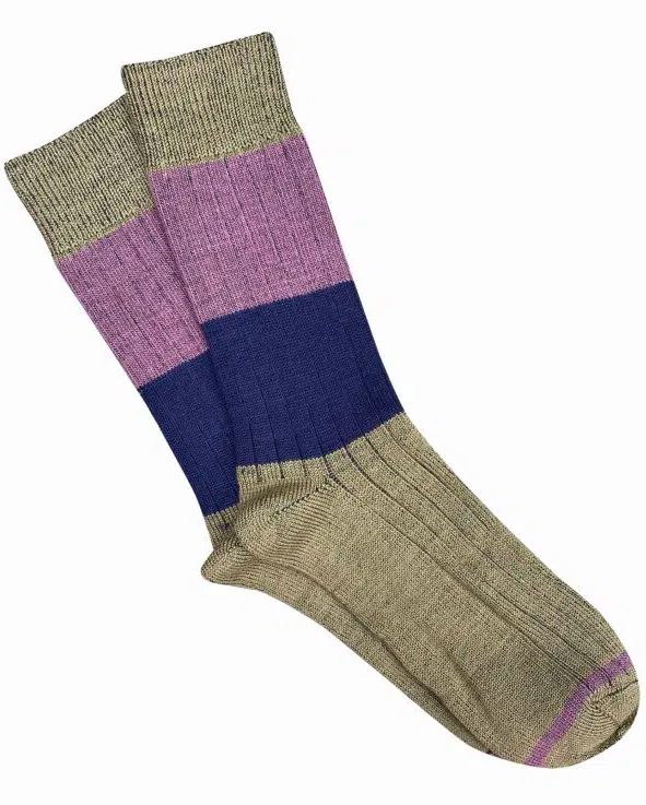 TIGHTOLOGY Chunky Rib Merino Wool Socks - Khaki Stripe Socks - Zabecca Living