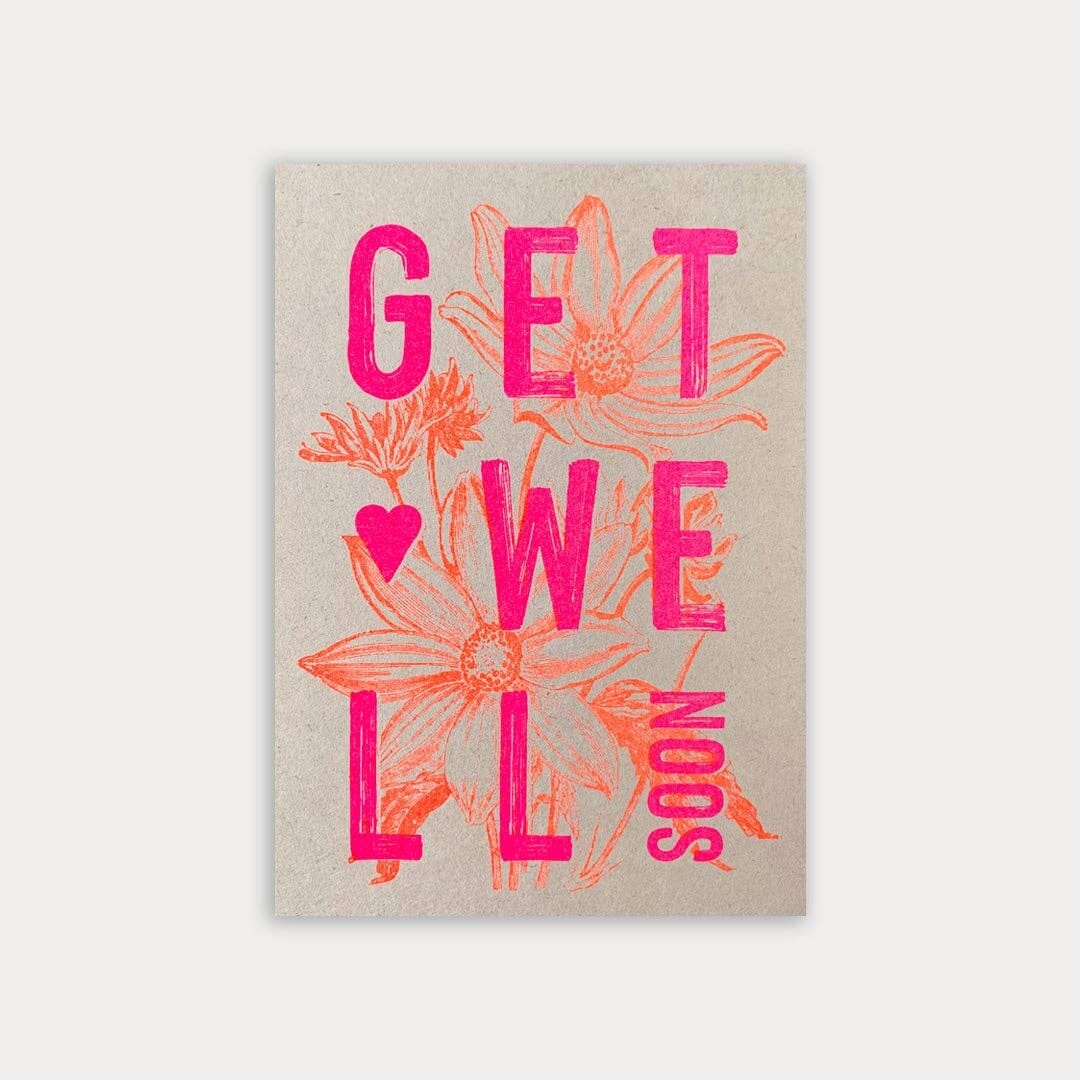 TOGETHERY Get Well Soon Postcard - Pink and Orange greeting card - Zabecca Living