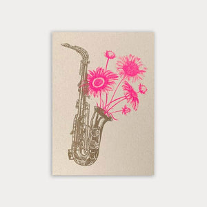 TOGETHERY Greeting Postcard - Saxophone with Flowers greeting card - Zabecca Living