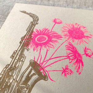 TOGETHERY Greeting Postcard - Saxophone with Flowers greeting card - Zabecca Living