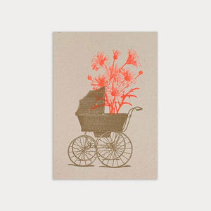 TOGETHERY Newborn Postcard - Stroller with Flower Baby Card - Zabecca Living