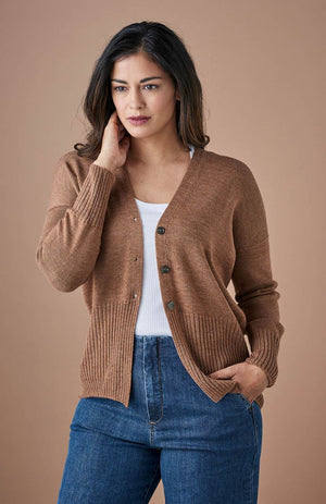UIMI Edith V Neck Jersey Cardigan - Gingerbread Jumpers + Knitwear - Zabecca Living