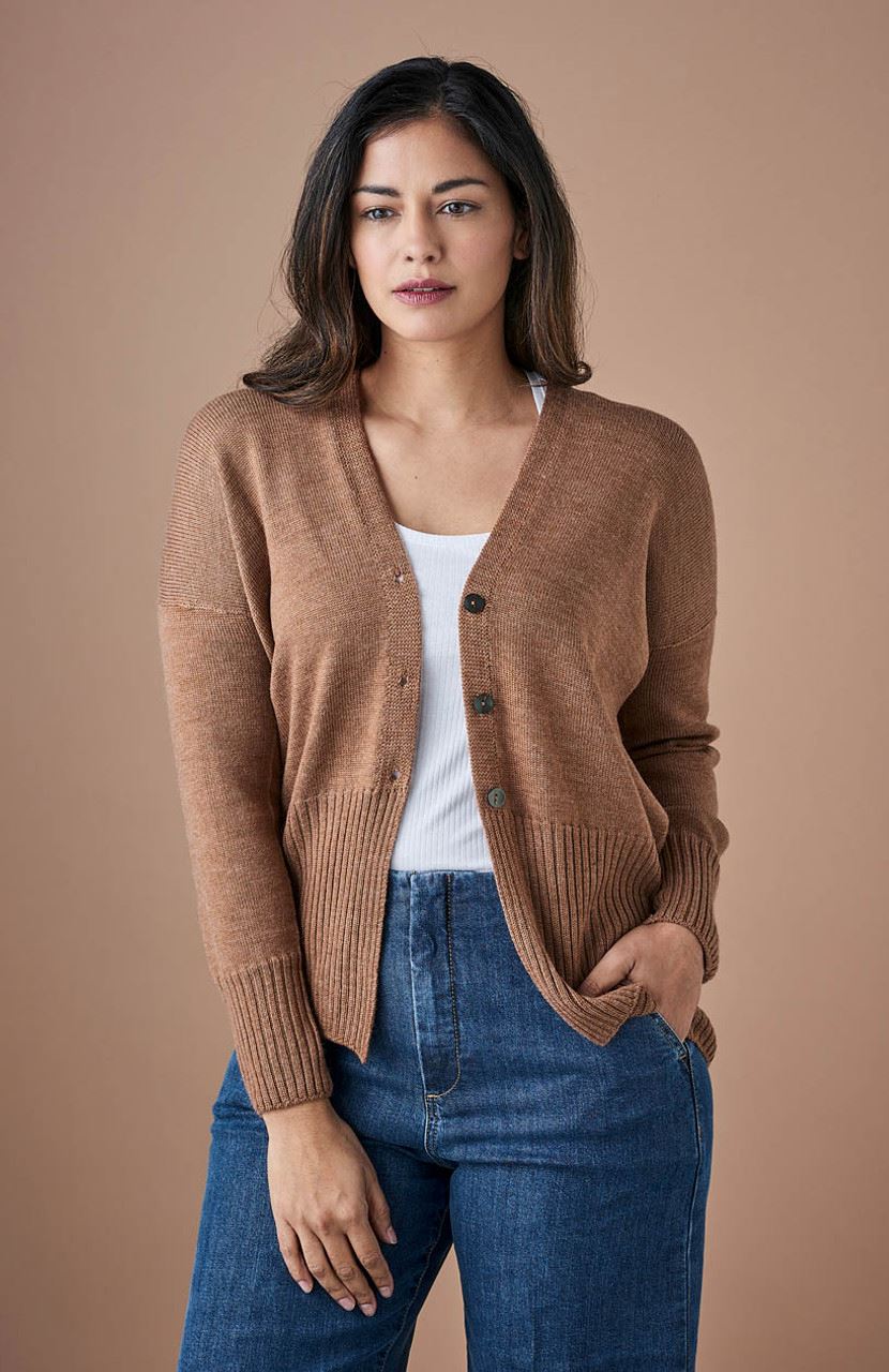 UIMI Edith V Neck Jersey Cardigan - Gingerbread Jumpers + Knitwear - Zabecca Living