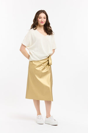 URBAN LUXURY Back Stripe Short Sleeve Sweater - Cream Gold Jumpers + Knitwear - Zabecca Living