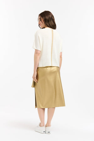 URBAN LUXURY Back Stripe Short Sleeve Sweater - Cream Gold Jumpers + Knitwear - Zabecca Living