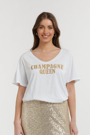 URBAN LUXURY Champagne Queen Tee - White / Gold Tee - Zabecca Living