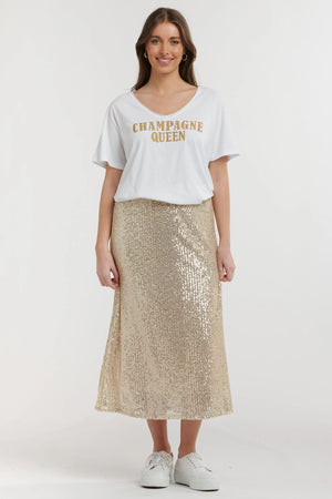 URBAN LUXURY Champagne Queen Tee - White / Gold Tee - Zabecca Living