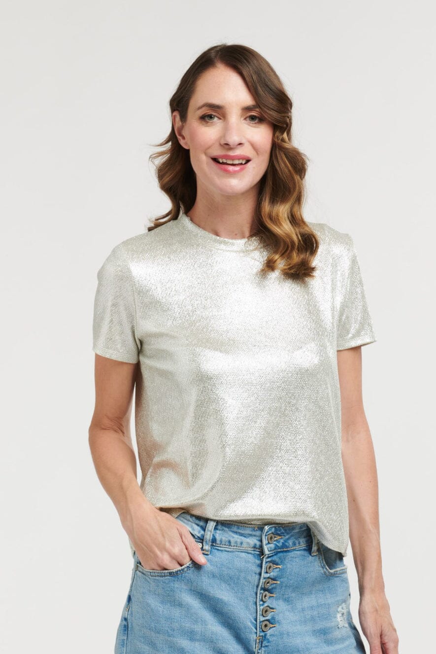 URBAN LUXURY Foiled Top - Silver Tee - Zabecca Living