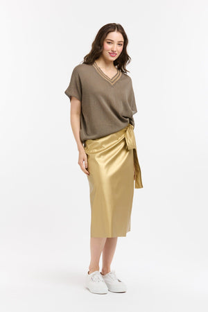URBAN LUXURY Lurex Trim Knit Top - Mud Gold Tee - Zabecca Living