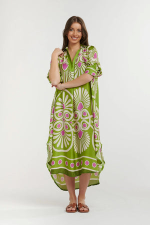 URBAN LUXURY Printed Viscose Dress - Lime and Cream Dress - Zabecca Living