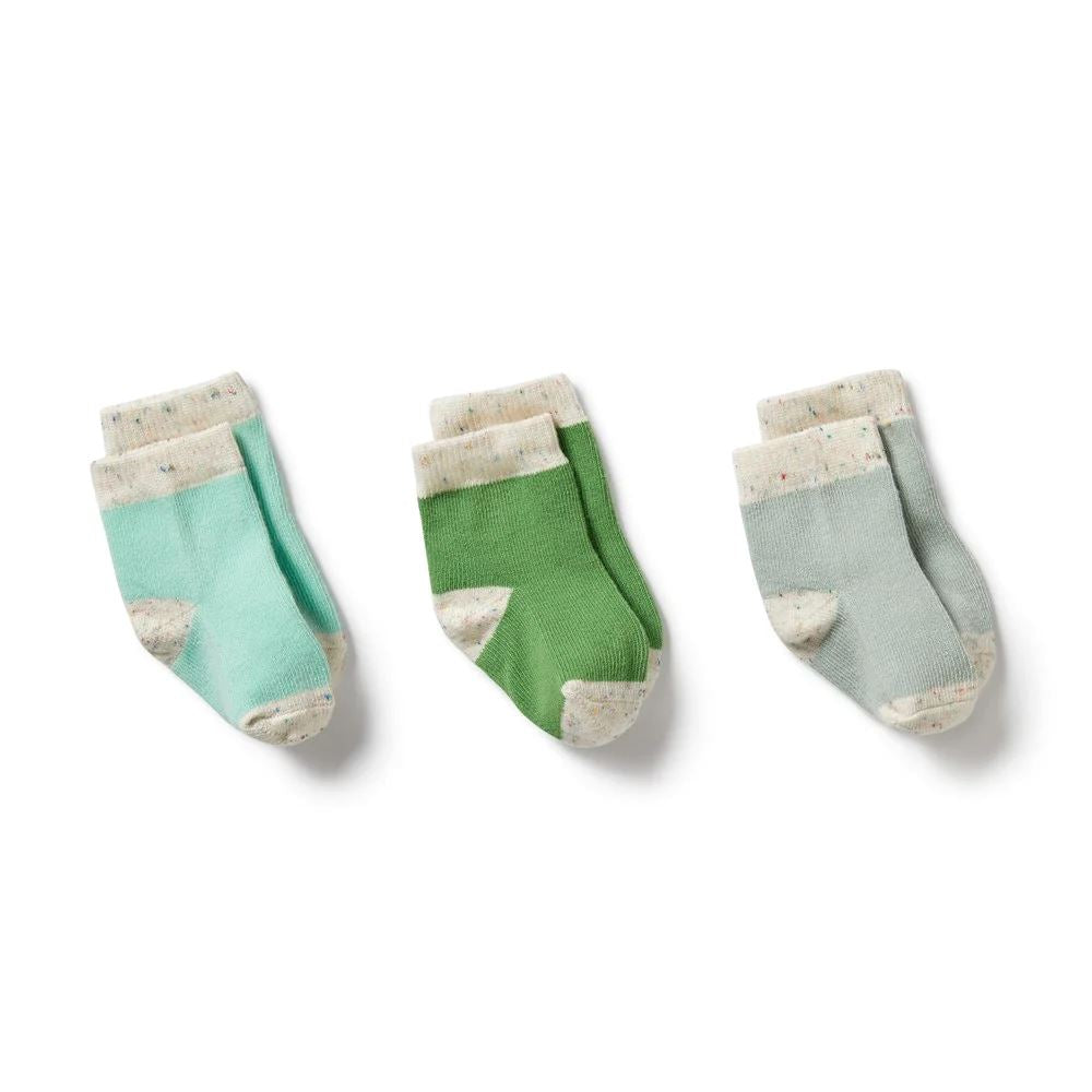 WILSON AND FRENCHY Organic 3 Pack Baby Socks - Mint Green/Cactus/Smoke Blue BABY CLOTHING - Zabecca Living
