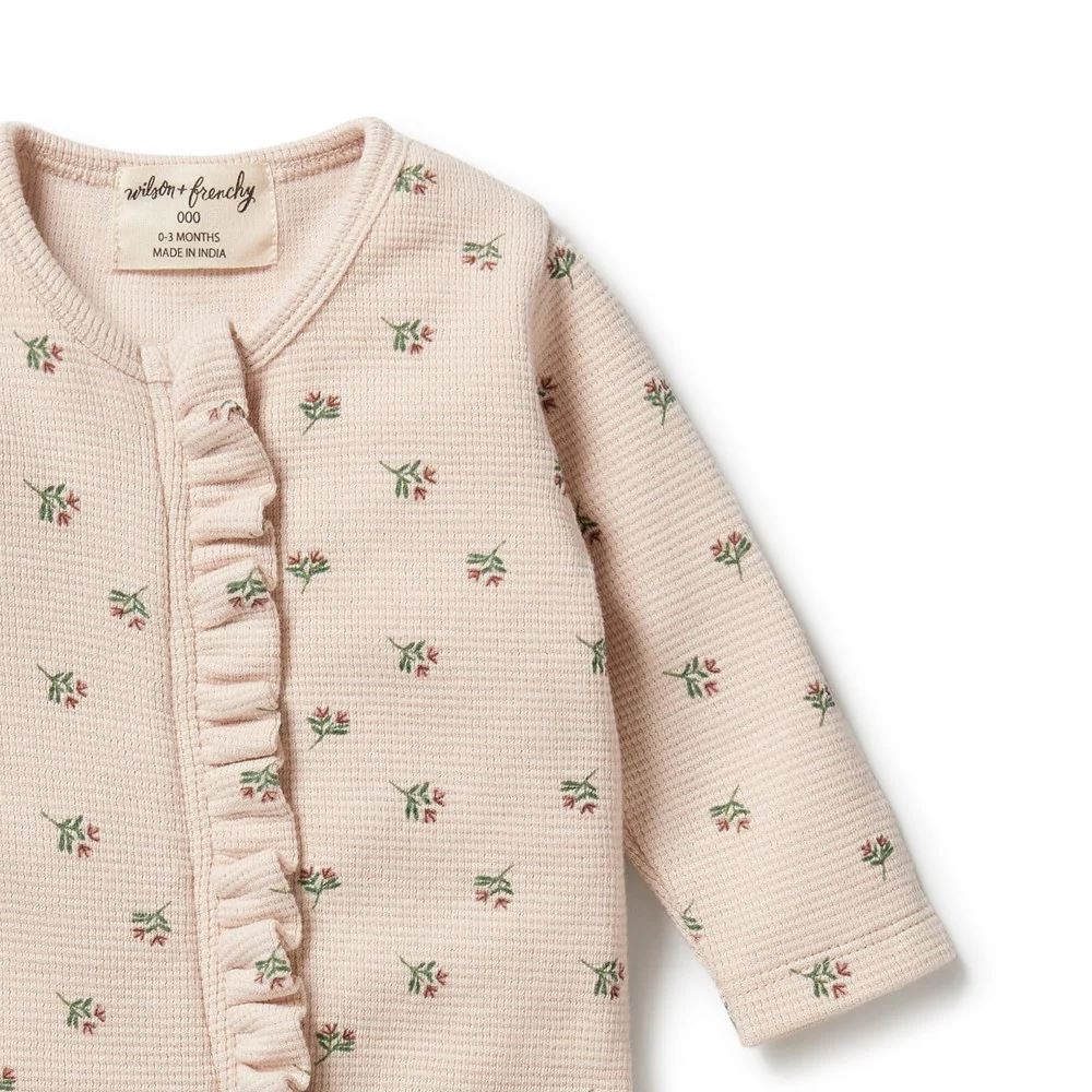 WILSON & FRENCHY Emily Floral Organic Waffle Ruffle Zipsuit - Emily Floral BABY CLOTHING - Zabecca Living