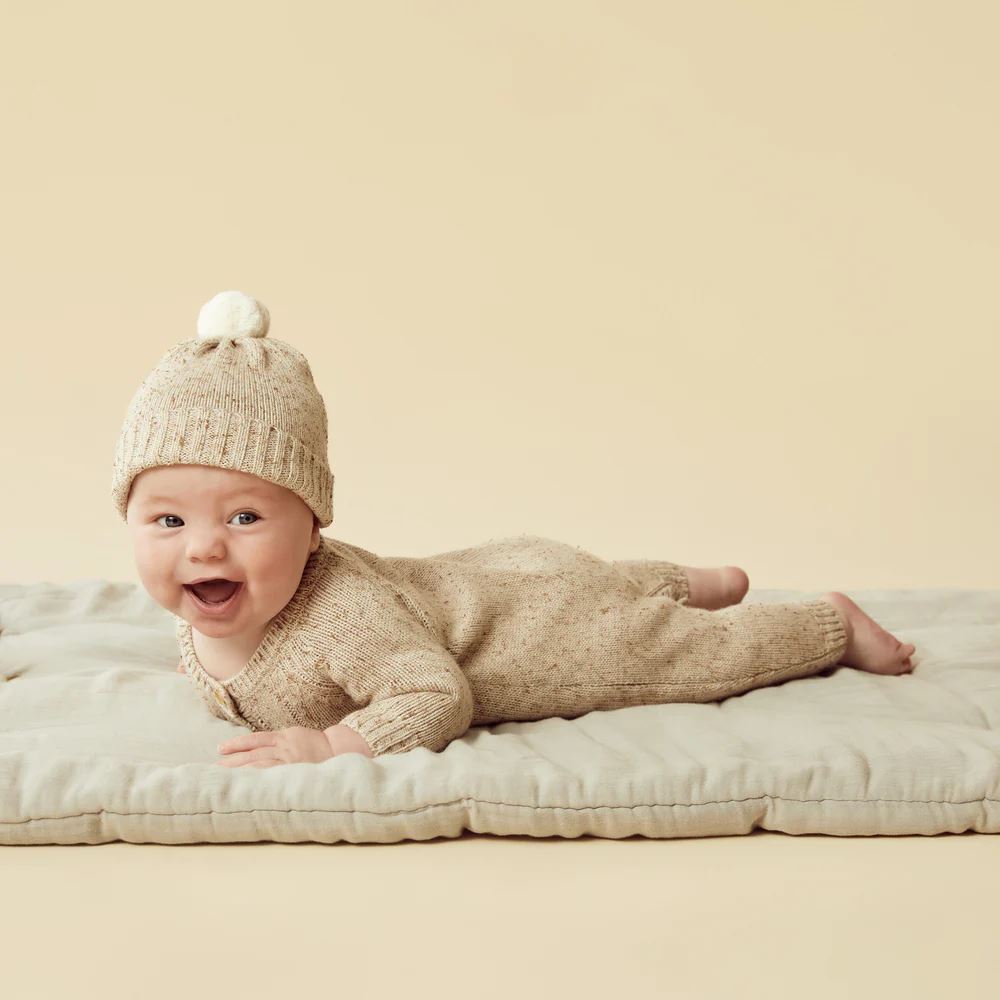 WILSON & FRENCHY Fleck Knitted Cable Growsuit - Almond Fleck BABY CLOTHING - Zabecca Living
