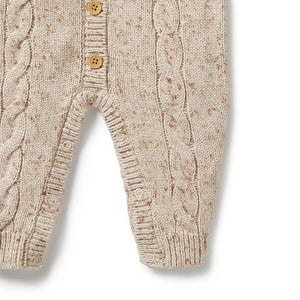 WILSON & FRENCHY Fleck Knitted Cable Growsuit - Almond Fleck BABY CLOTHING - Zabecca Living